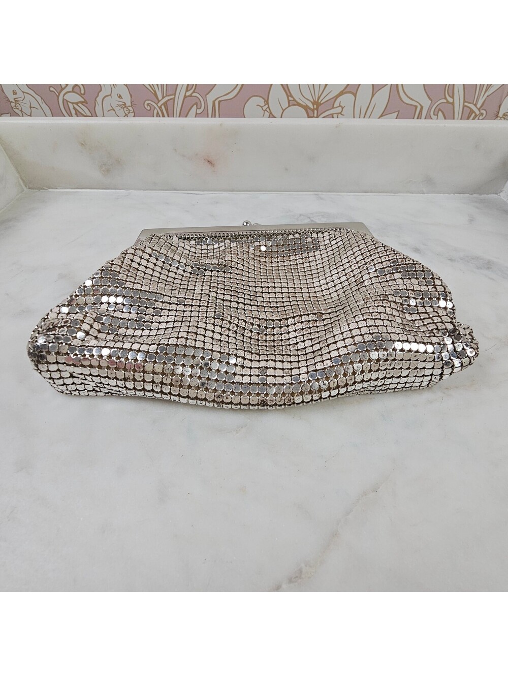 Vintage Whiting & Davis Silver Mesh Evening Bag Silver Frame 1950s